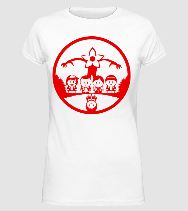 stranger things cartoon model alb pe tricou