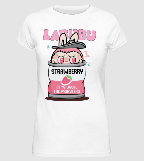 Strawberry Labubu model alb pe tricou
