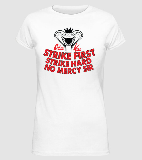 Strike first strike hard logo model alb pe tricou