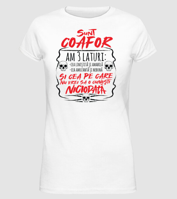 sunt coafor am 3 laturi model alb pe tricou