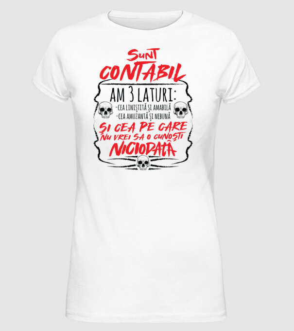 sunt contabil am 3 laturi model alb pe tricou