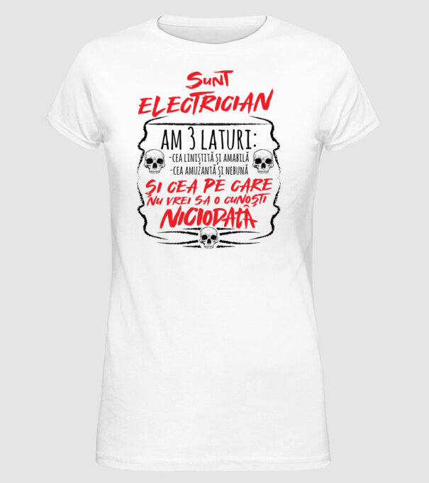 sunt electrician am 3 laturi model alb pe tricou