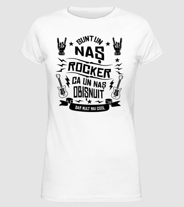 Sunt un naș rocker, ca un naș obișnuit, dar mult mai cool model alb pe tricou