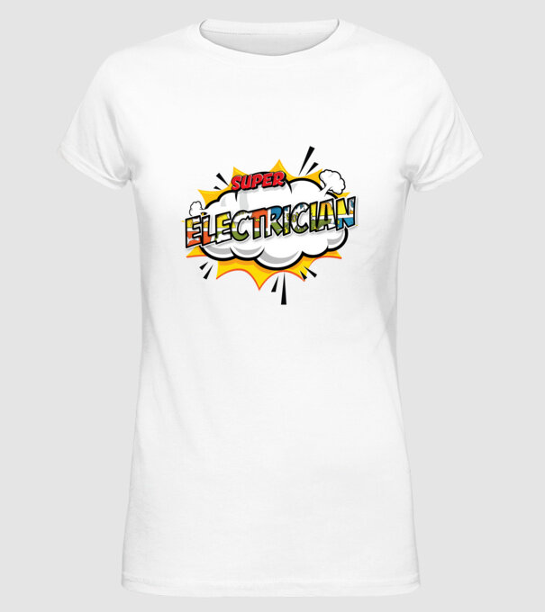 Super Electrician model alb pe tricou