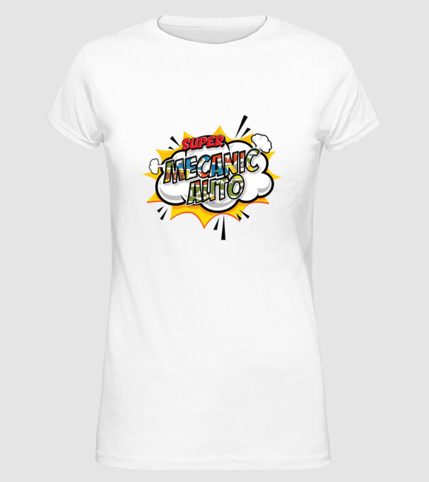 Super mecanic auto model alb pe tricou