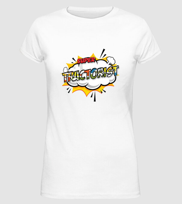Super Tractorist model alb pe tricou
