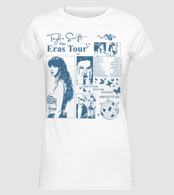 Taylor Swift ERAS print blue model alb pe tricou