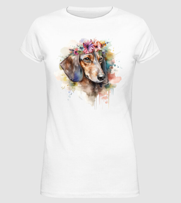Teckel model alb pe tricou