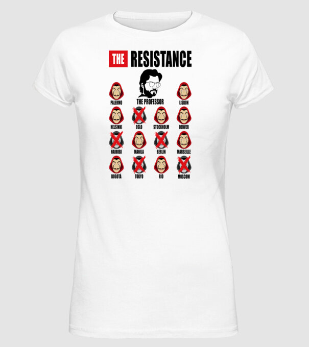 the resistance la casa de papel white model alb pe tricou