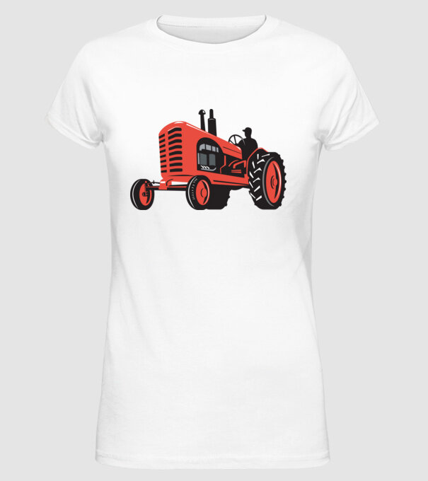 TRACTOR model alb pe tricou