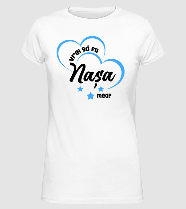 Vrei să fii nașa mea? model alb pe tricou