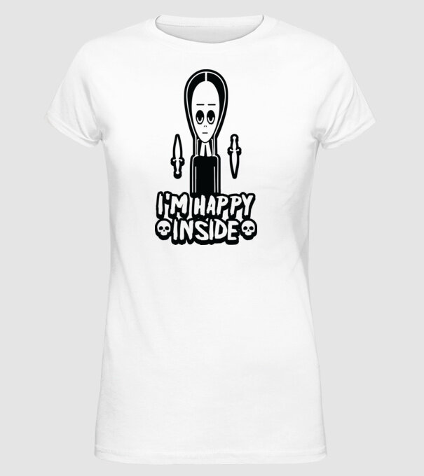 WEDNESDAY Happy inside model alb pe tricou