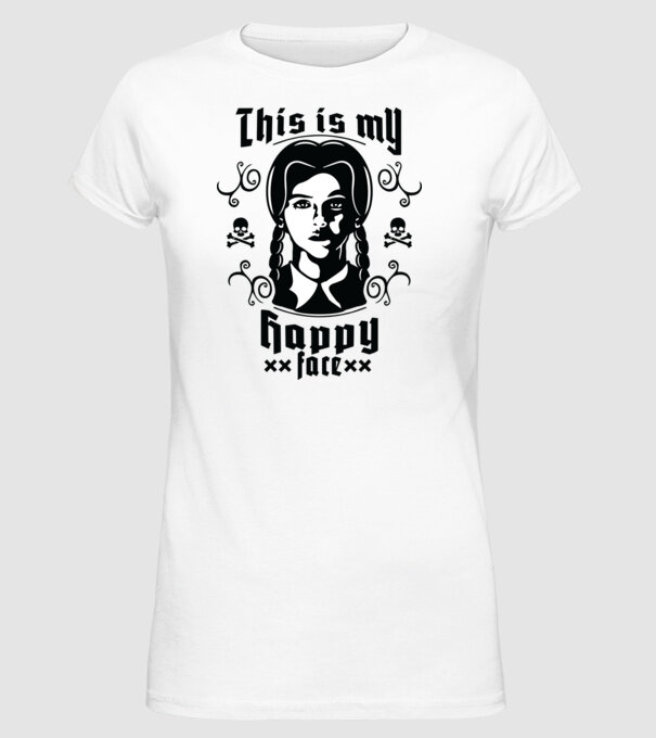 WEDNESDAY This is my happy face model alb pe tricou