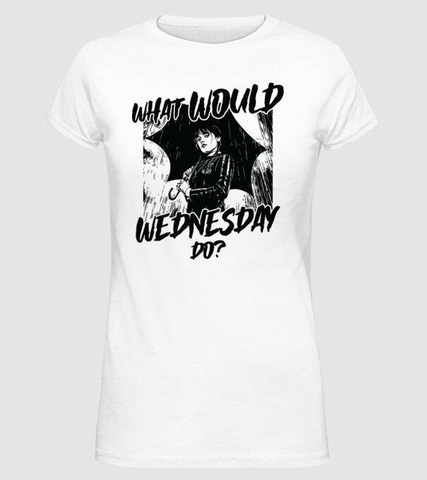 What would Wednesday do model alb pe tricou