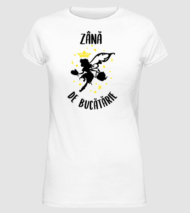 zână de bucătărie model alb pe tricou