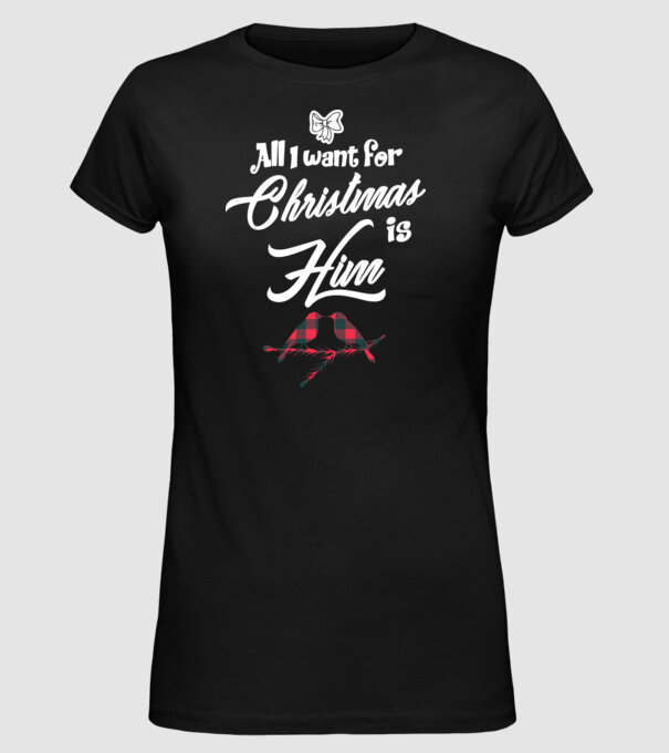 All i want for Christmas is Him model negru pe tricou