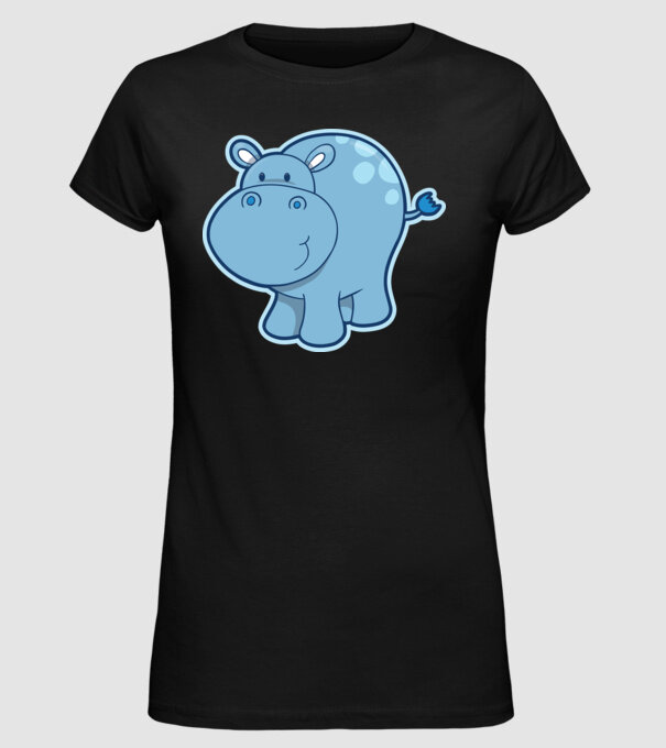 Cartoon hippo model negru pe tricou