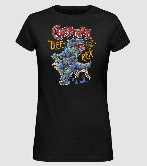 Christmas tree rex model negru pe tricou
