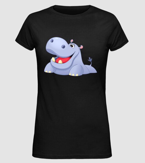 Cute Hippo model negru pe tricou