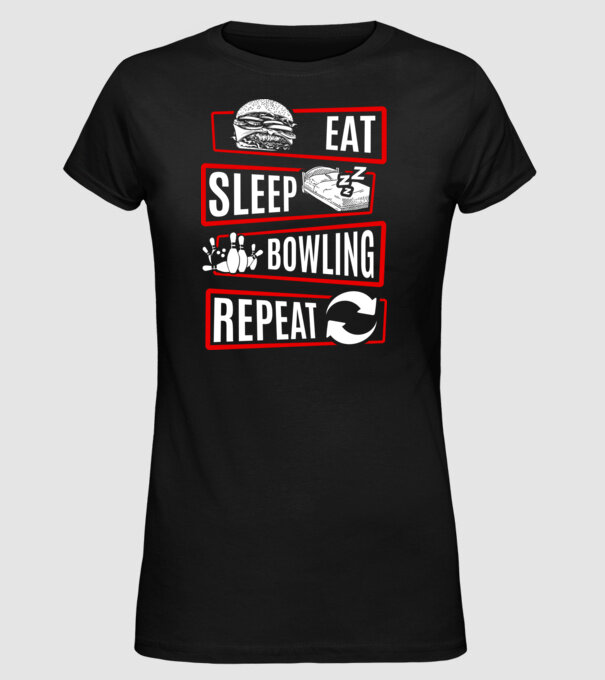 Eat sleep bowling repeat model negru pe tricou