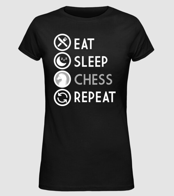 eat sleep chess model negru pe tricou