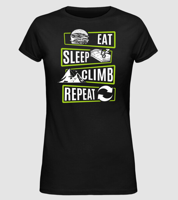 Eat sleep climb repeat model negru pe tricou