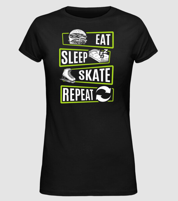 Eat sleep repeat patinaj V2 model negru pe tricou