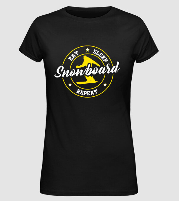 eat sleep snowboard model negru pe tricou