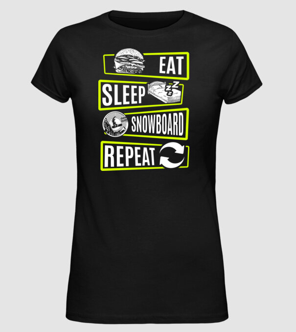 Eat sleep SNOWBOARD repeat V2 model negru pe tricou