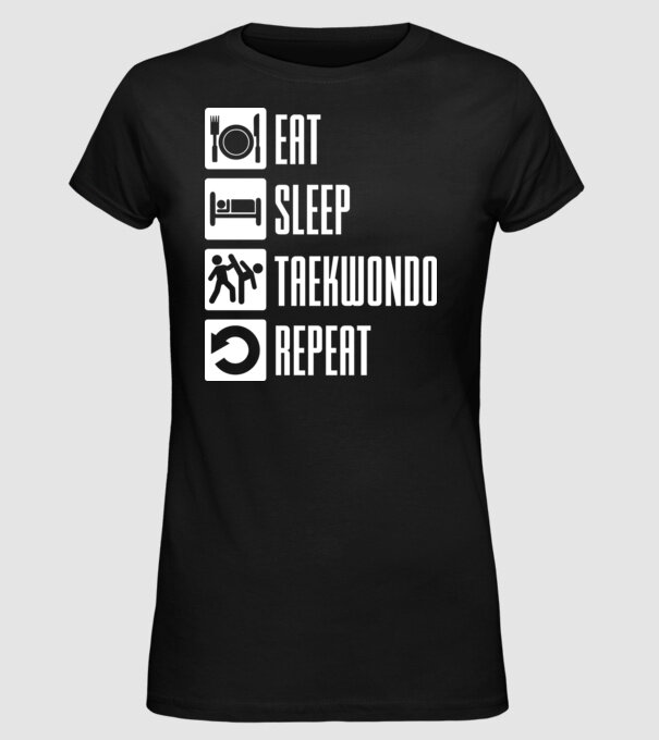 Eat sleep taekwondo model negru pe tricou