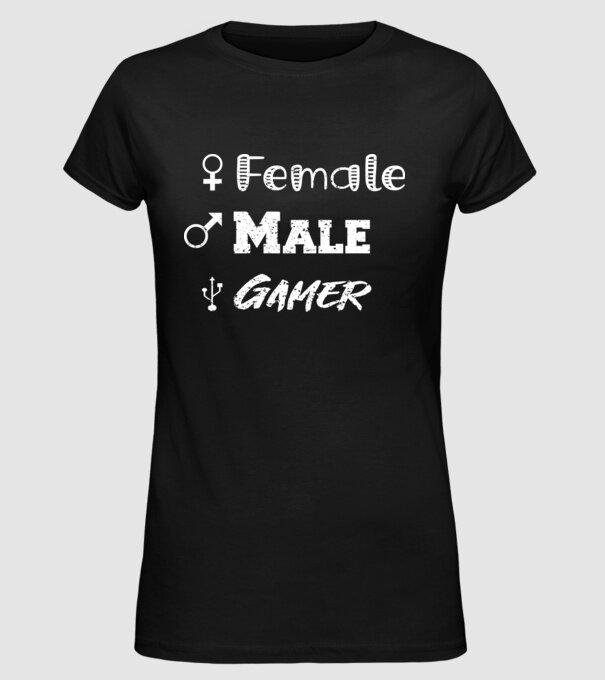 Female Male Gamer model negru pe tricou