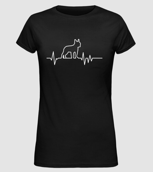Heartbeat line Boston Terrier model negru pe tricou