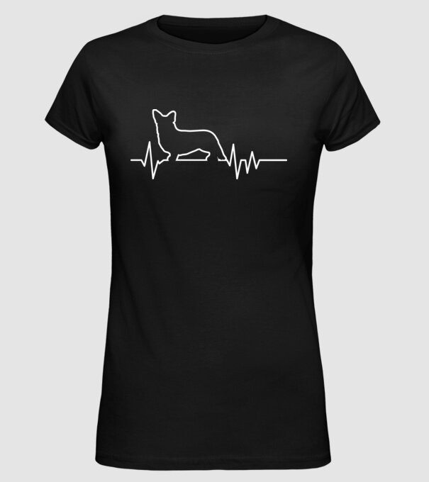Heartbeat line Corgie model negru pe tricou