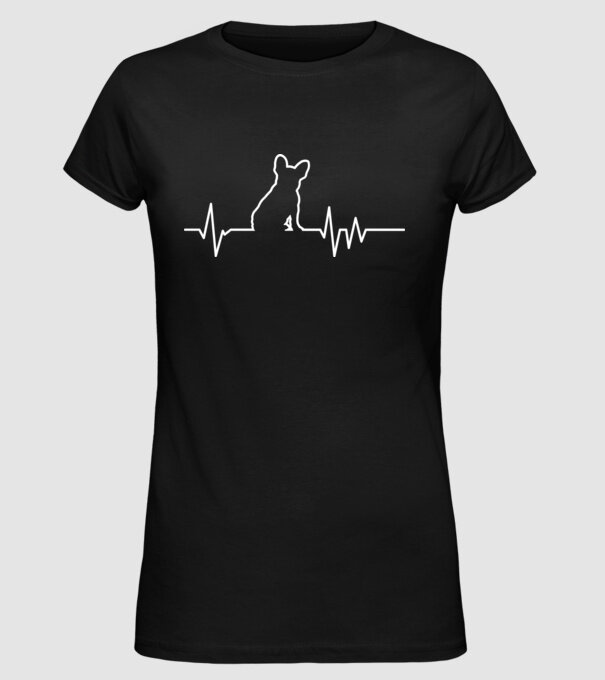 Heartbeat line Francia Bulldog model negru pe tricou