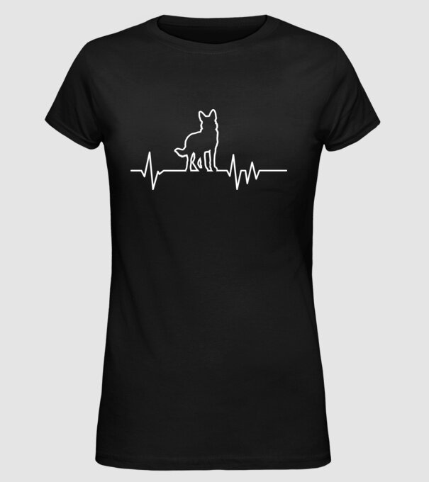 Heartbeat line Ciobănesc german model negru pe tricou