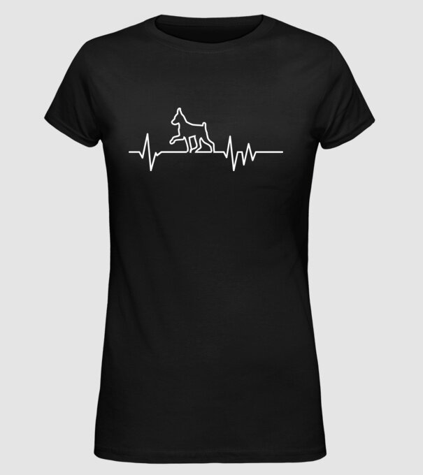 Heartbeat line Pinscher model negru pe tricou