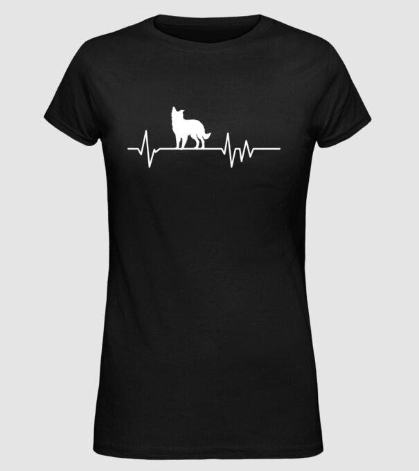 Heartbeat silueta Border collie model negru pe tricou