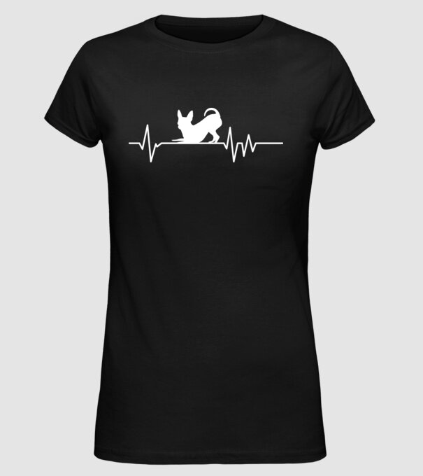 Heartbeat silueta Chihuahua model negru pe tricou