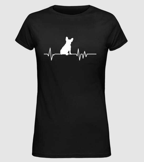 Heartbeat siluetă Bulldog francez model negru pe tricou
