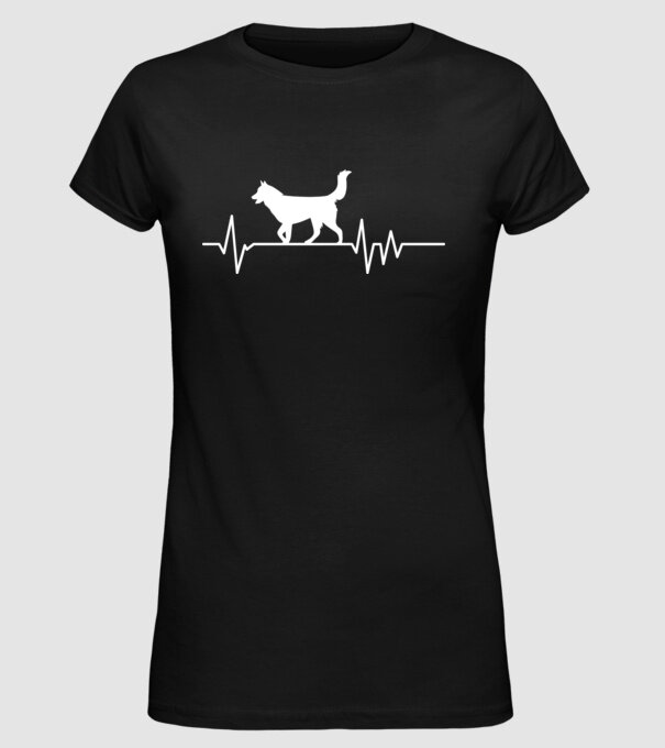 Heartbeat silueta Husky model negru pe tricou