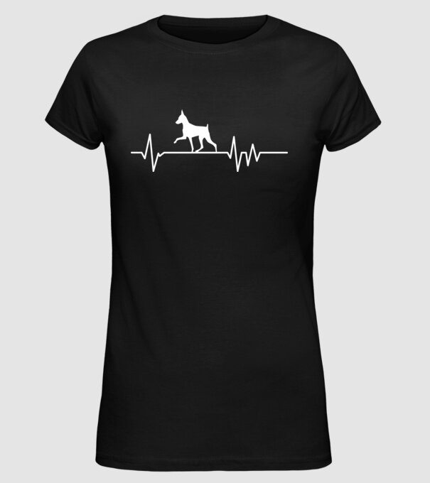 Heartbeat silueta Pinscher model negru pe tricou