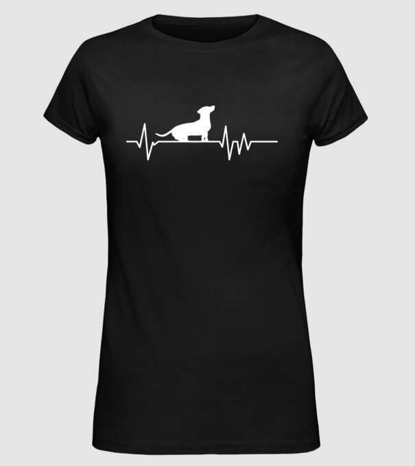 Heartbeat silueta Teckel model negru pe tricou