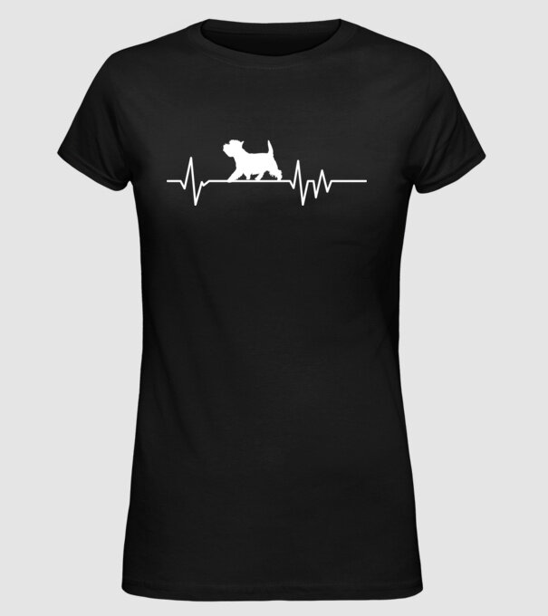 Heartbeat silueta Westie model negru pe tricou