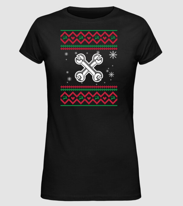 Model tricotat de Crăciun - mecanic auto model negru pe tricou