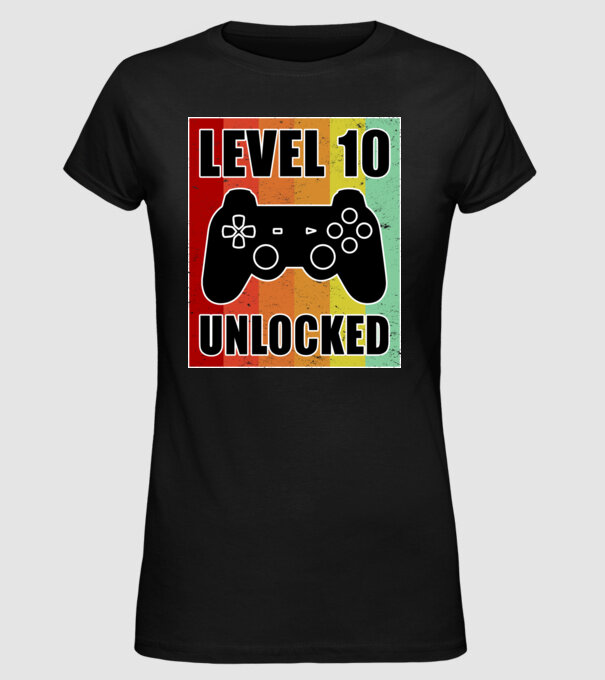 level 10 unlocked retro gamer model negru pe tricou