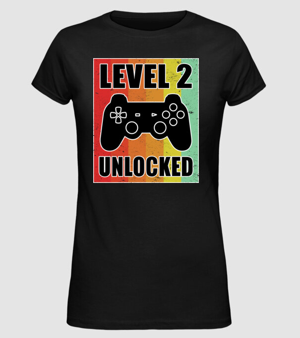 level 2 unlocked retro gamer model negru pe tricou