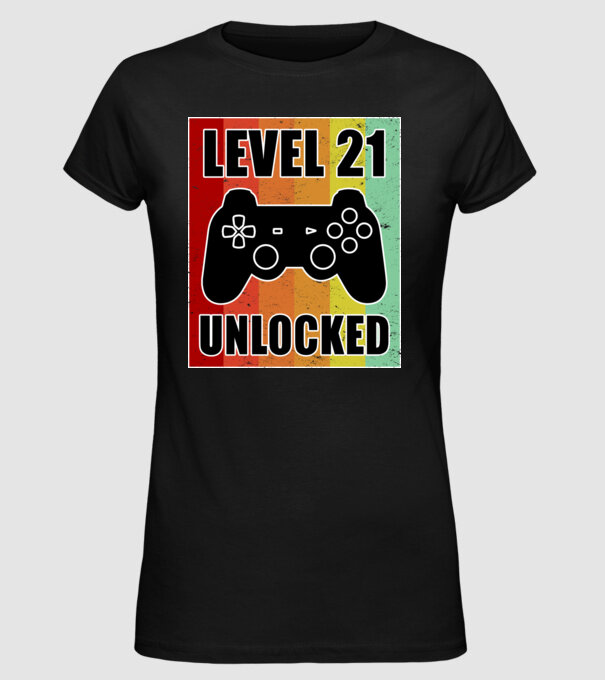 level 21 unlocked retro gamer model negru pe tricou