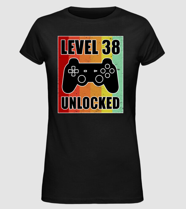 level 38 unlocked retro gamer model negru pe tricou