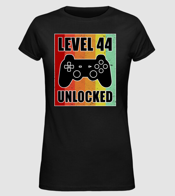 level 44 unlocked retro gamer model negru pe tricou