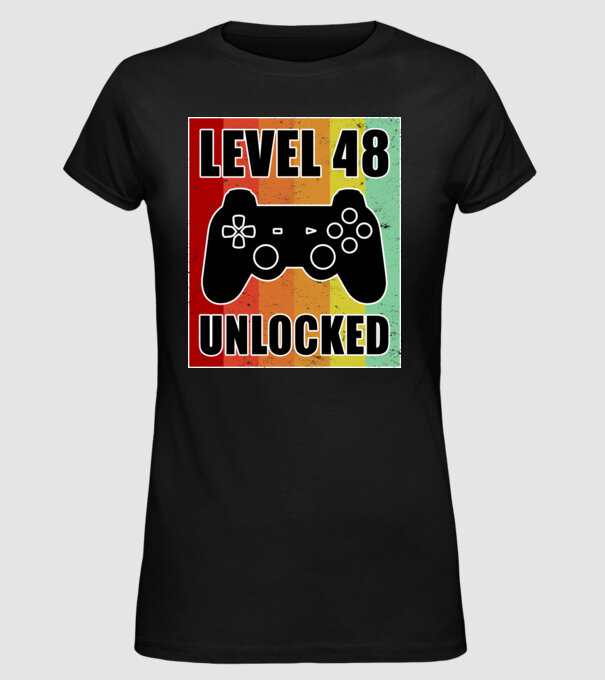 level 48 unlocked retro gamer model negru pe tricou